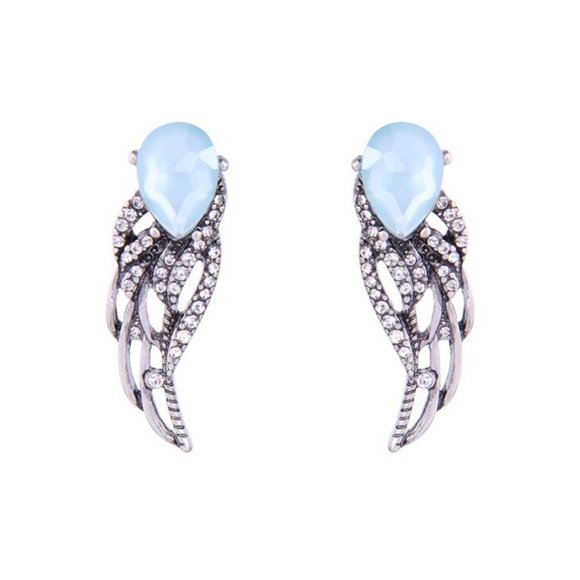 LiveChicStyle Jewelry - Aqua Gun Metal Silver Angel Wings  Earrings